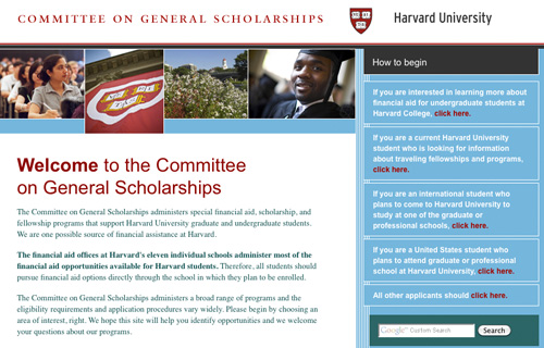 Harvard Committee on General Scholarships Website